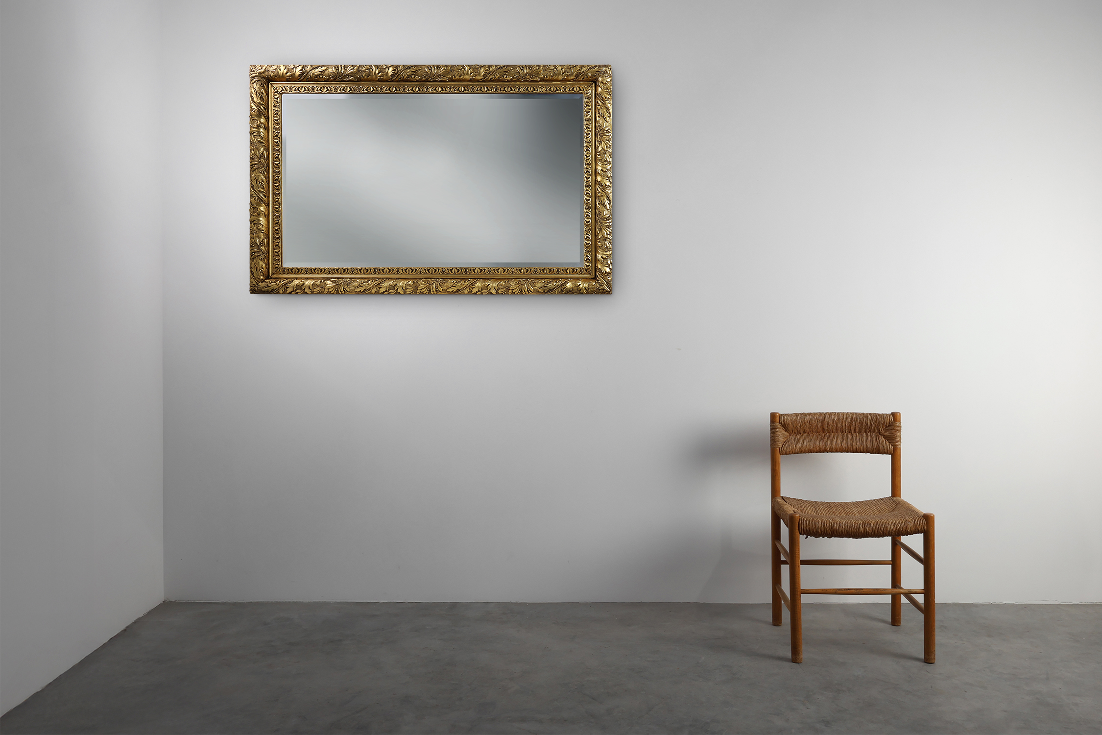 Large French Rustic Baroque Oak Wall Mirror, circa 1850thumbnail